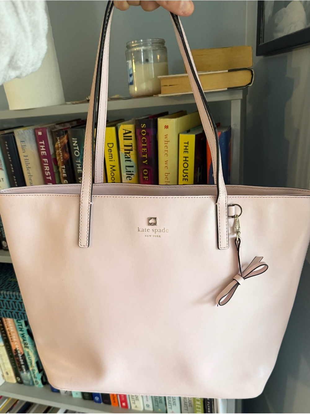 kate spade Pale Pink Leather Tote with Bow Charm